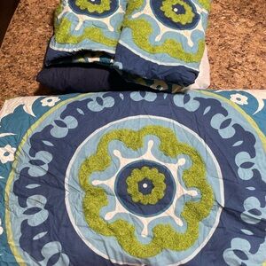 EUC Two Republic Suzani Duvet Set Full Queen Blue and Green Duvet Cover Set